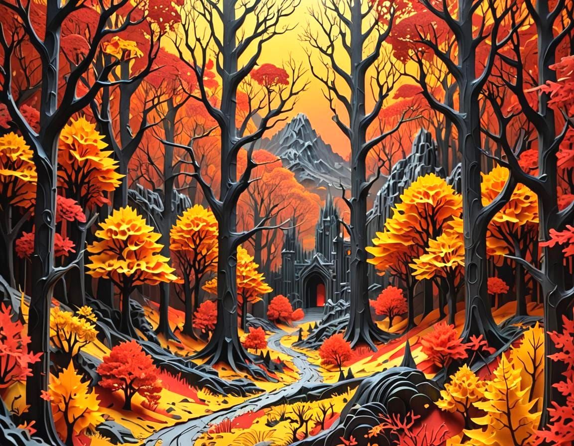 Autumn Forest Paper Cut Art Sculpture