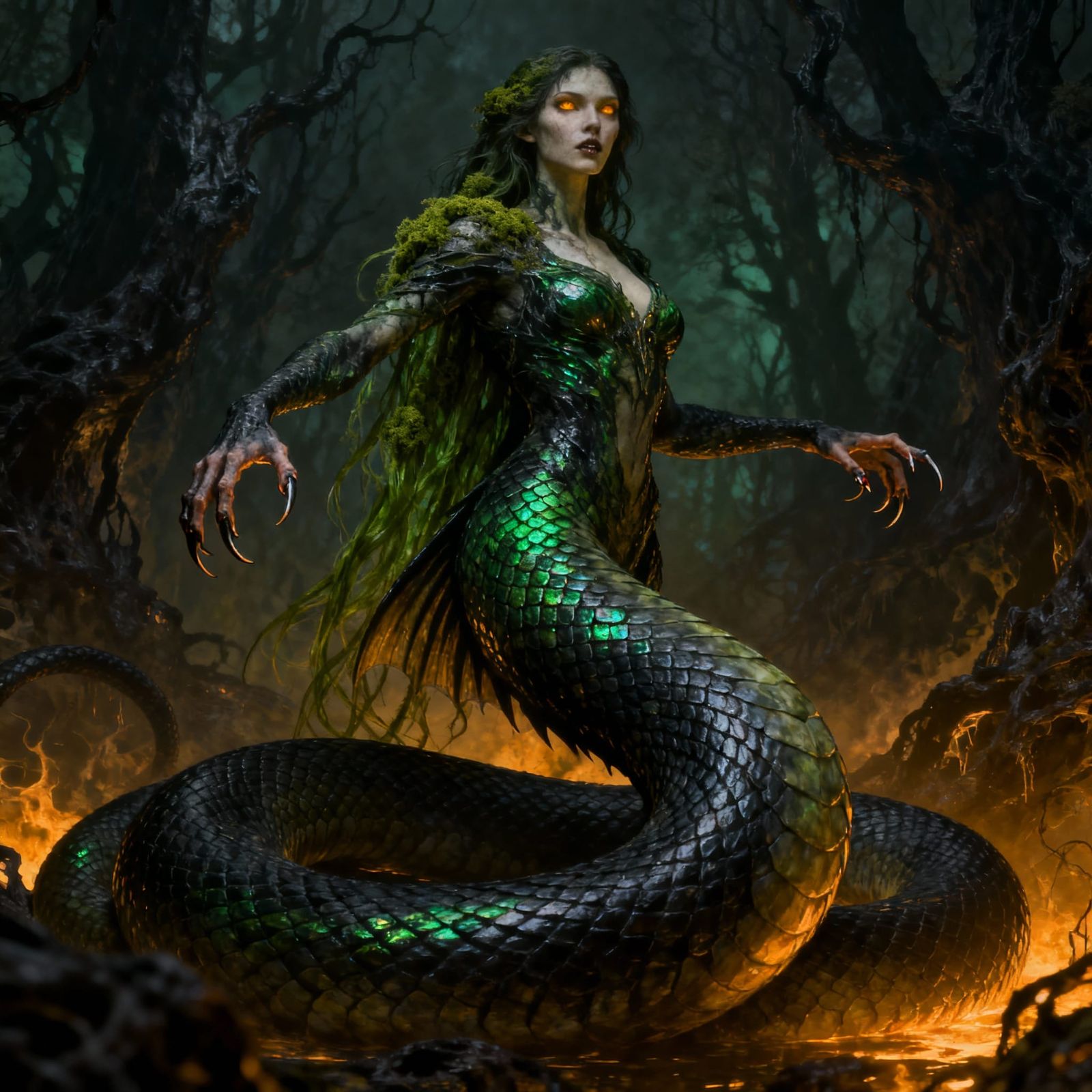 Corrupted Druid Transforms into Hybrid Viper in Dark Forest