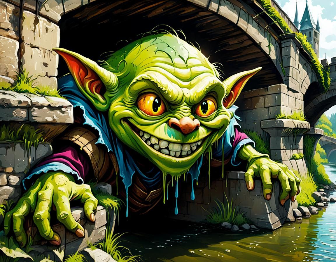 Friendly Goblin Under Bridge in Graffiti Art Style