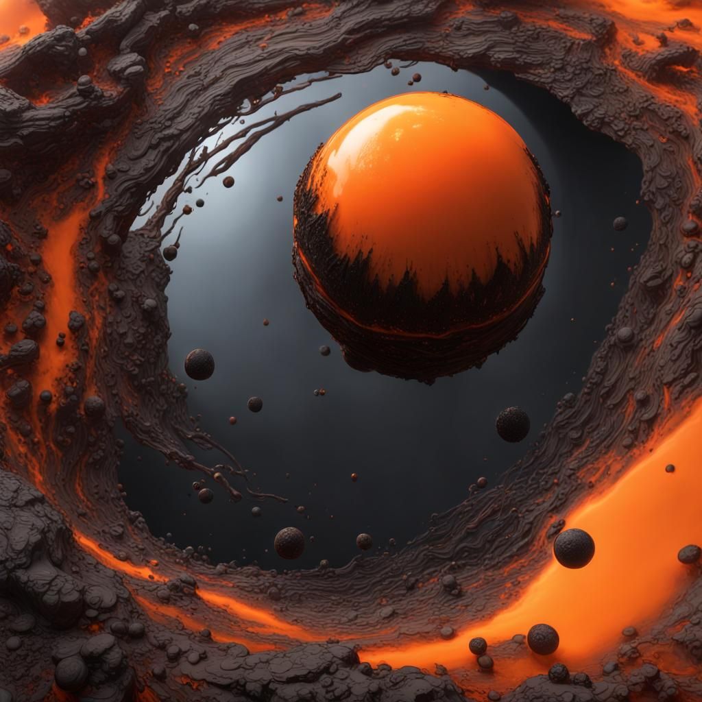 Volcanic Planet with Eruptions in Dark Fantasy Style