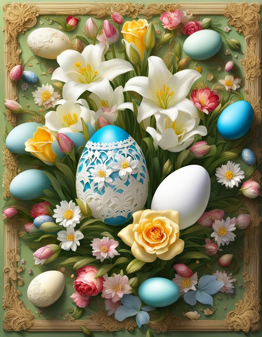 Masterpiece Spring Field with Easter Basket in 3D