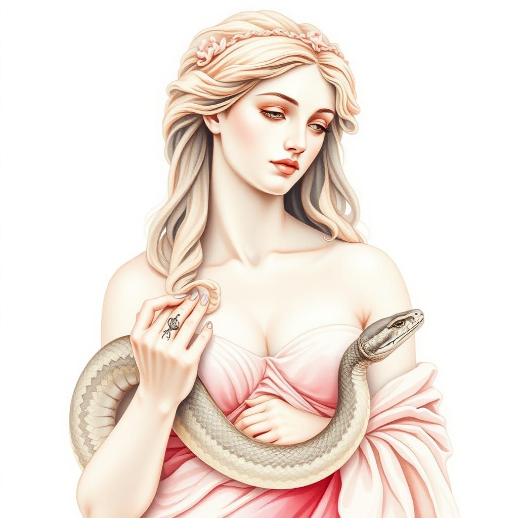 Aphrodite with Snake in Pastel Watercolor Style