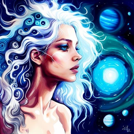 Ethereal Girl with Cosmic Hat: Anime Art