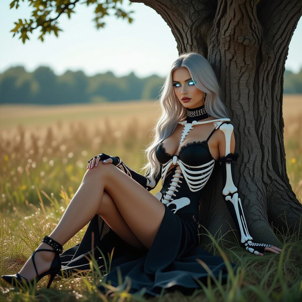 Goth Dancer Reclining in Medieval Fantasy Setting