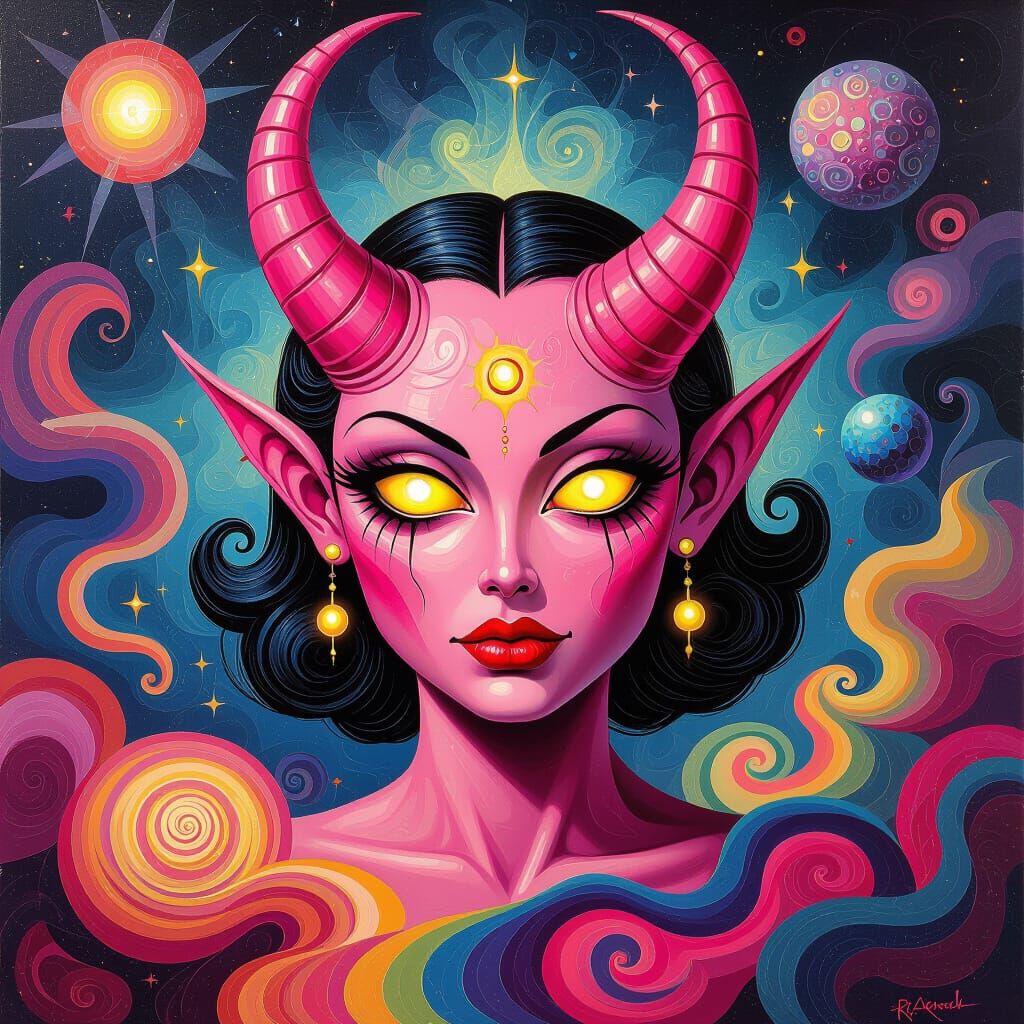Pink Demonic Figure in Surreal Pop Art Style