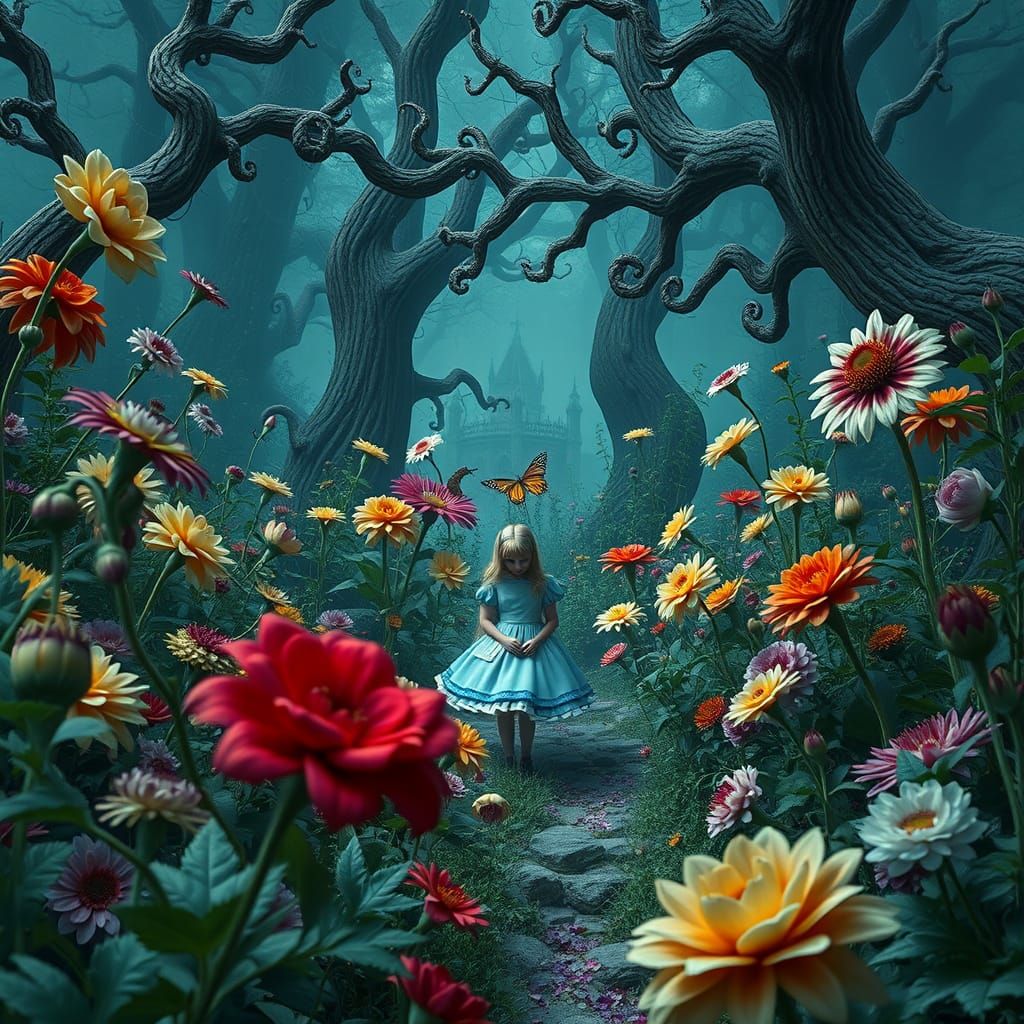 Creepy Garden Nightmare: Hyperrealistic Matte Painting