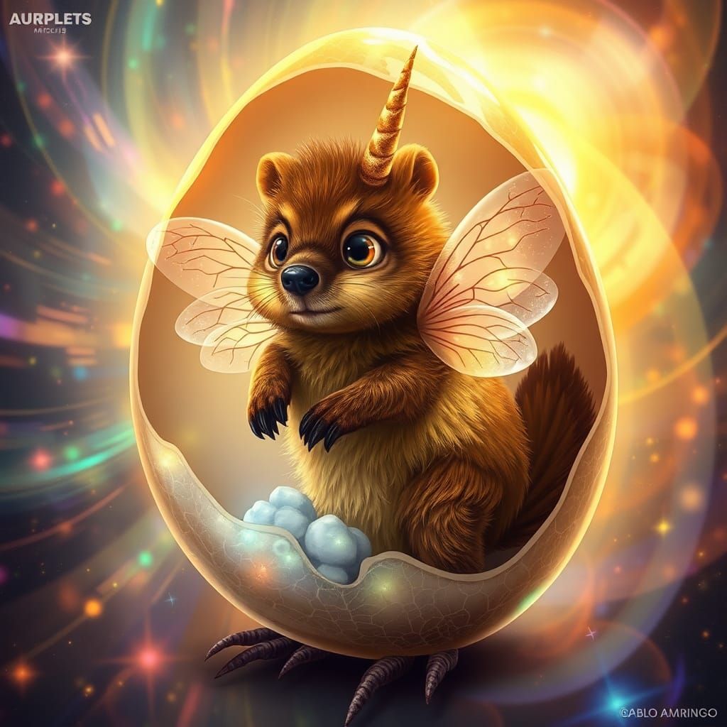 Hybrid Creature in Translucent Egg, Mixed Media Style