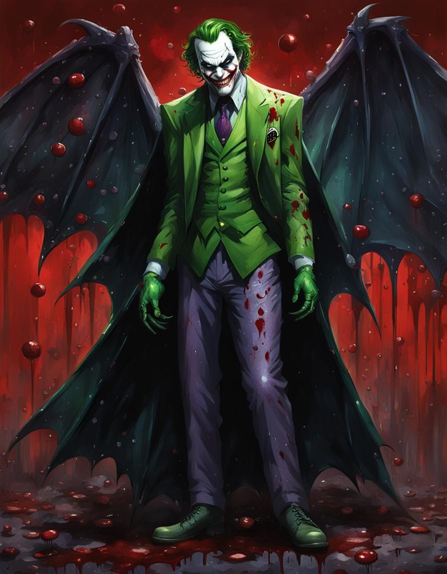 Sinister Joker with Green Eyes and Bat Wings
