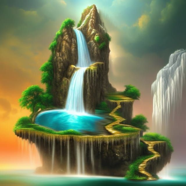 Epic Waterfall Castle Inside Pearl Oyster Shell