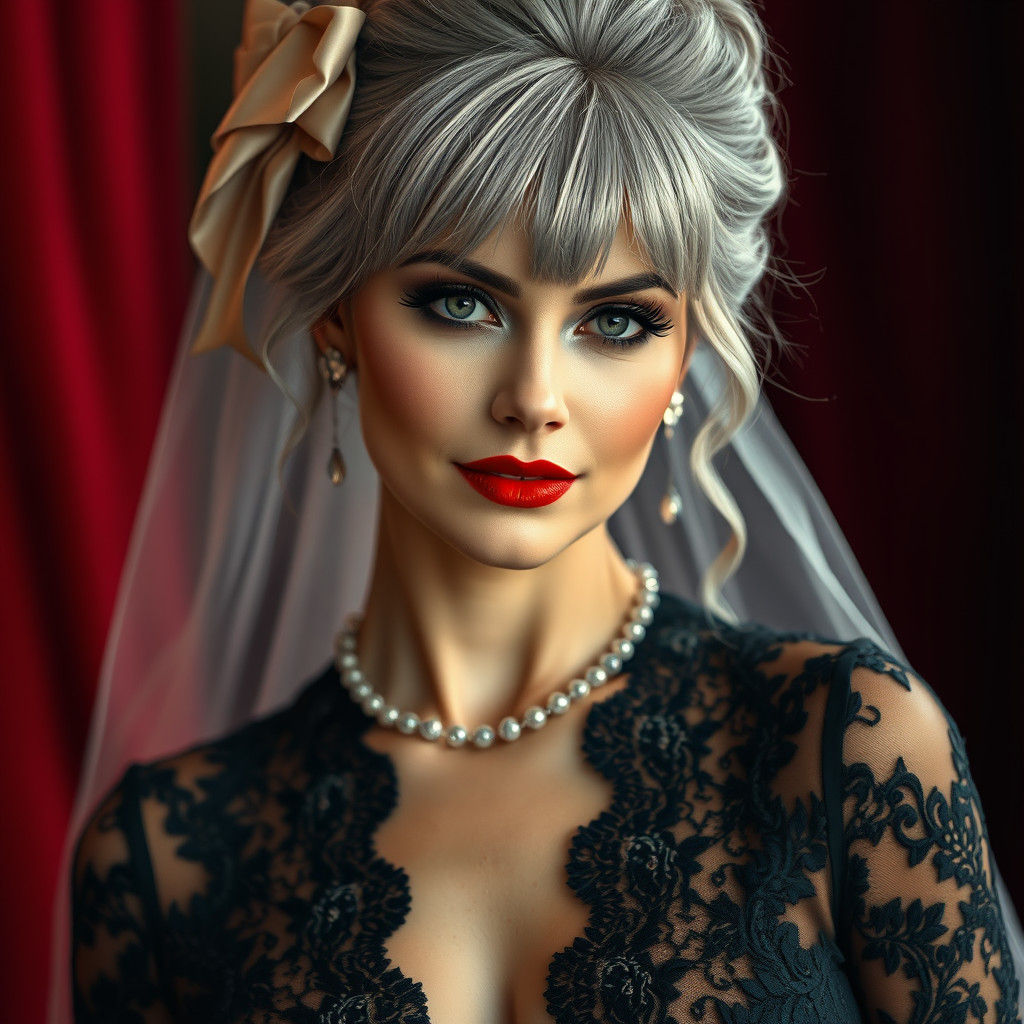 Glamorous Lady in Lace Gown, Art Nouveau Style