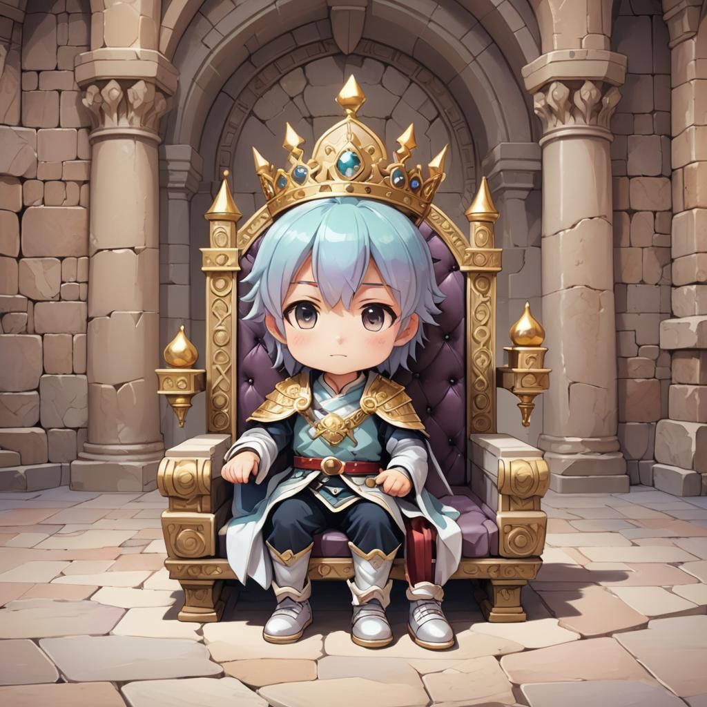 Chibi Queen on Throne in Castle: Kawaii Art