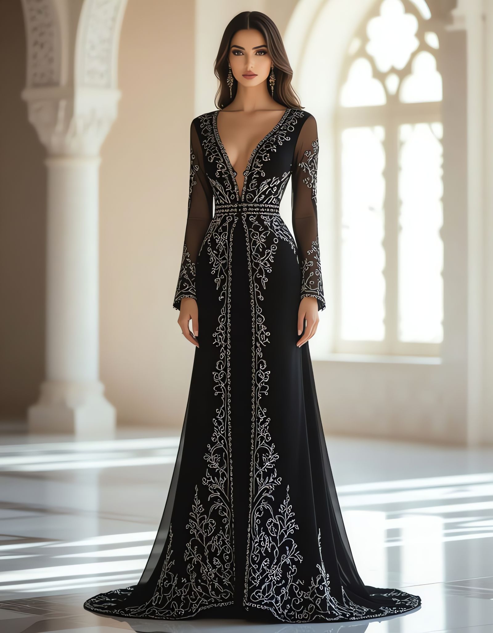 Stunning Arabic Model in Black Dress, 4K Portrait