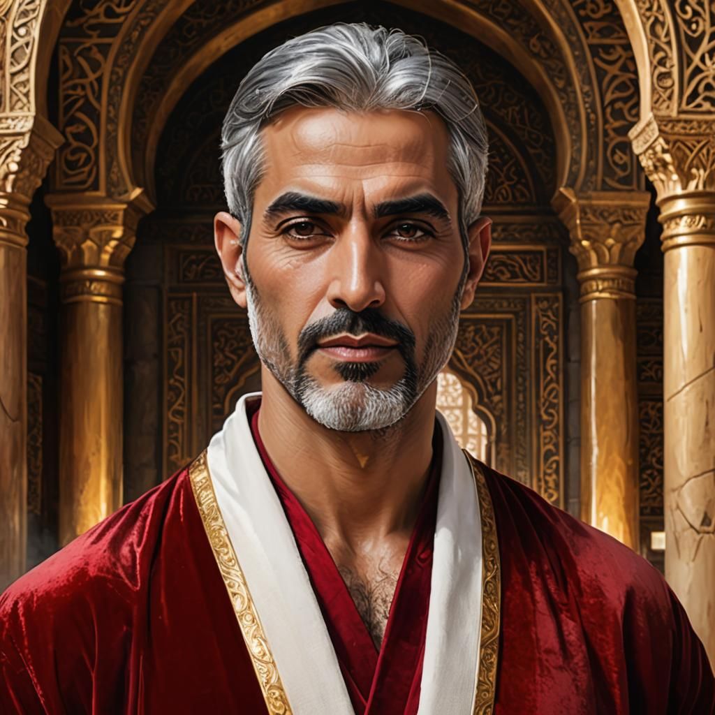 Silver-Haired Man in Palace, Alcohol Ink Portrait