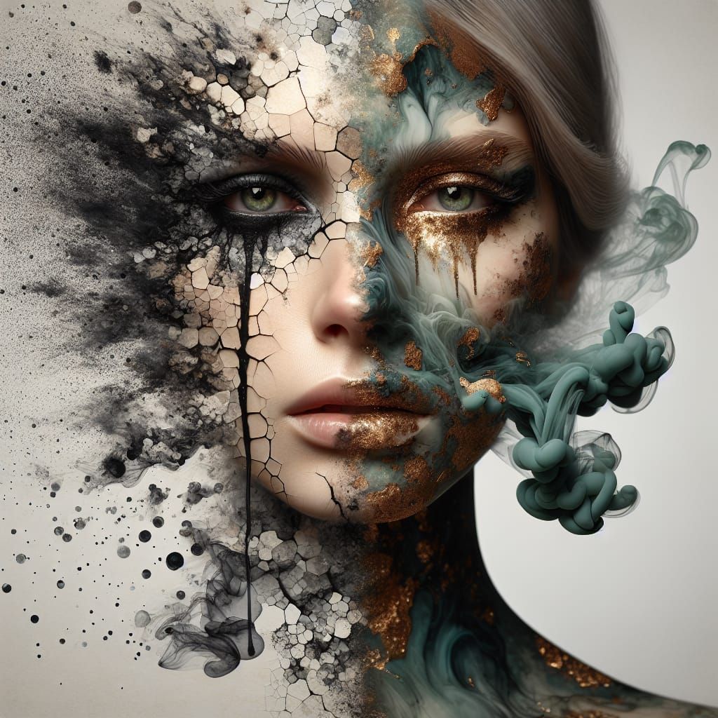 Shattered Scandinavian Woman: Double Exposure Digital Art