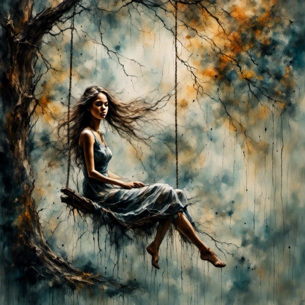 Girl on Swing in Impressionist Style