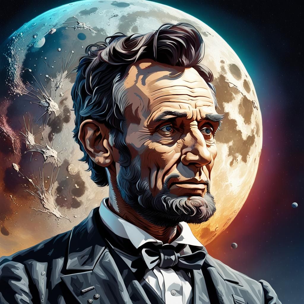 Hyperrealistic Abraham Lincoln Portrait on the Moon