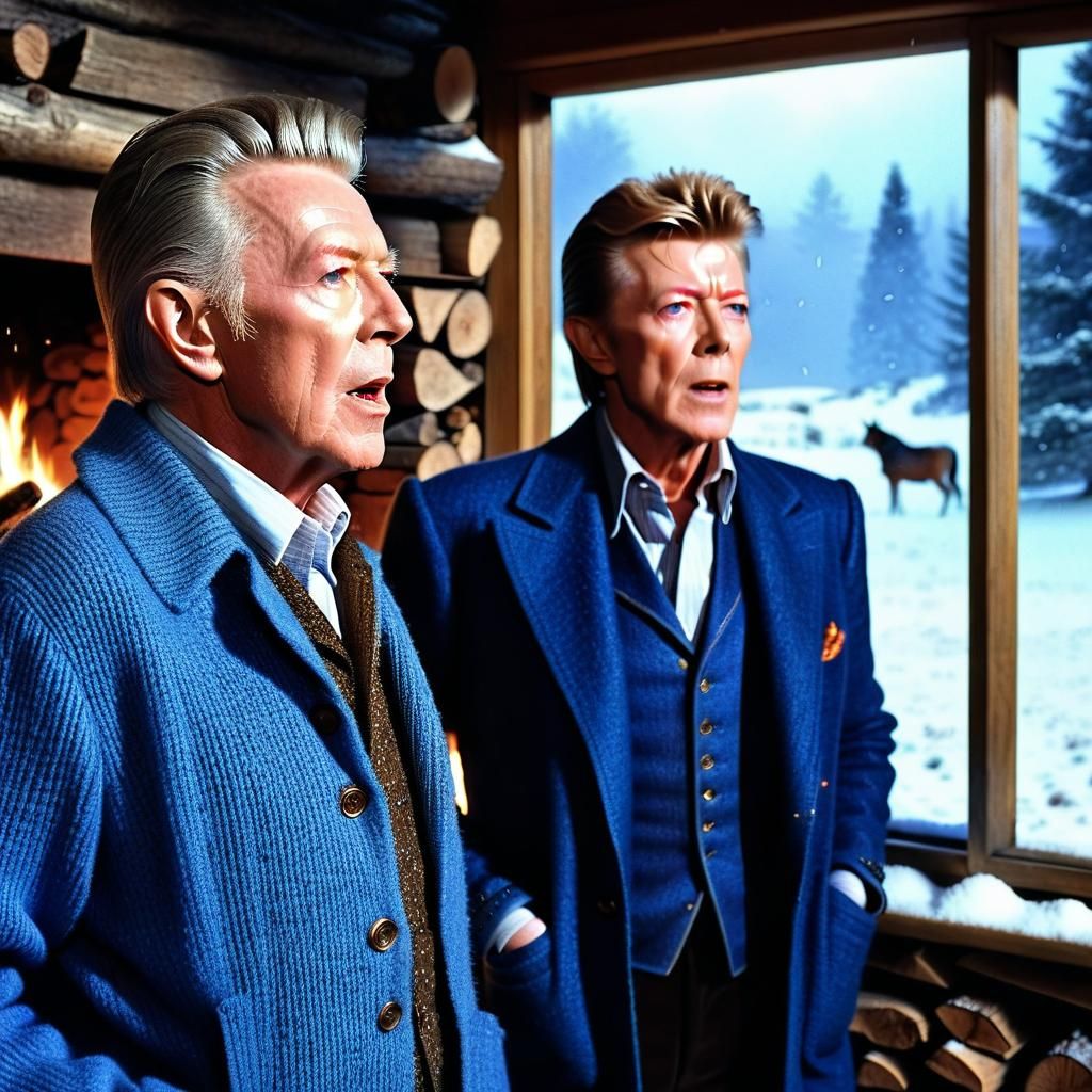 Bing Crosby and David Bowie Singing by the Winter Fireplace
