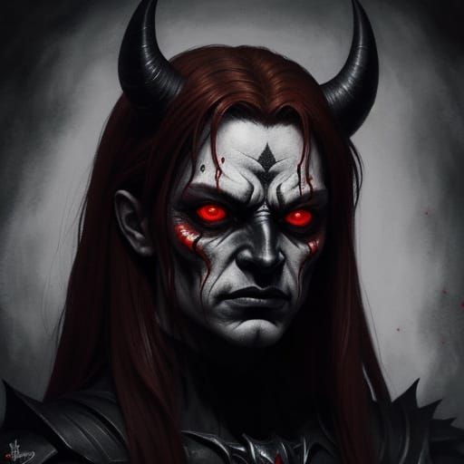 Dark Fantasy Portrait of Satan with Red Eyes