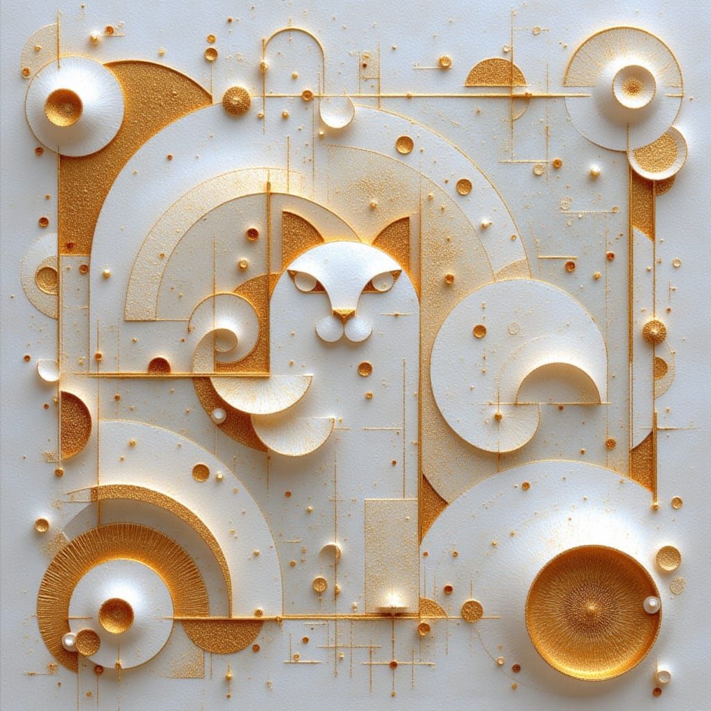 Sculpted Cats in Klimt Style with Arabesque Filigree