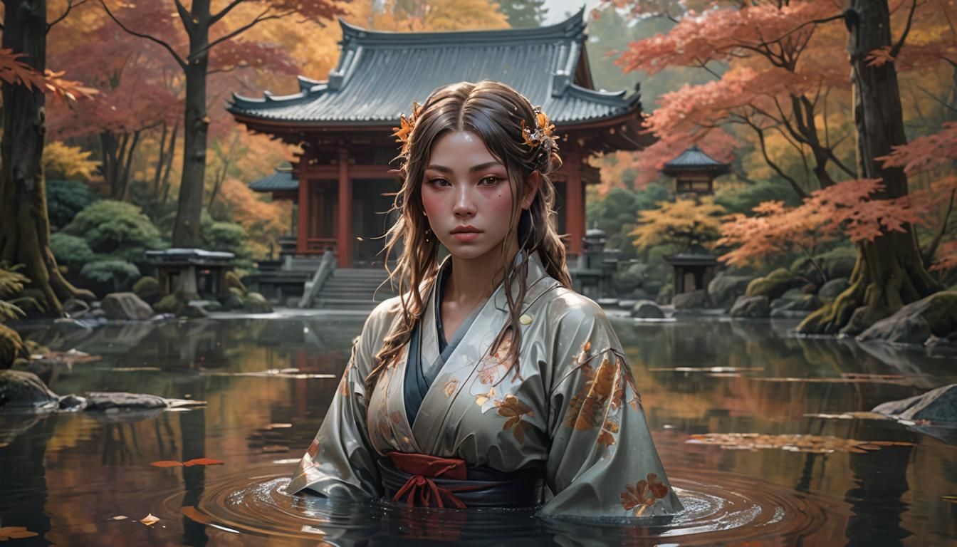 Autumn Temple Portrait in Digital Art Style