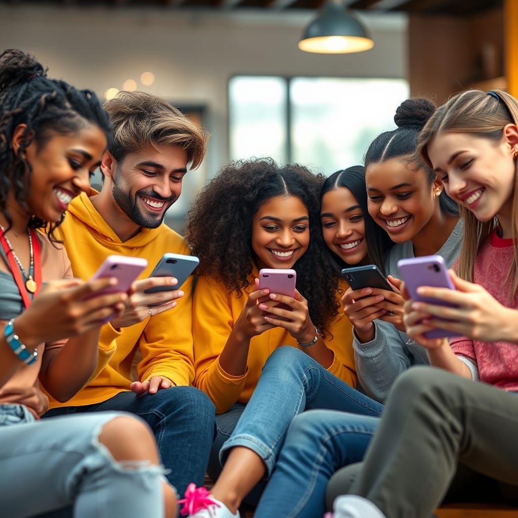 Teenagers Creating AI Images in Hyperrealistic Style