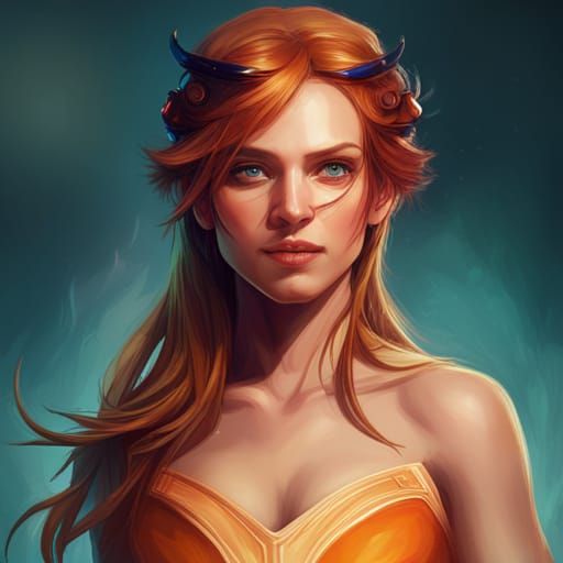 Orange Princess Portrait in Hyperdetailed Digital Art