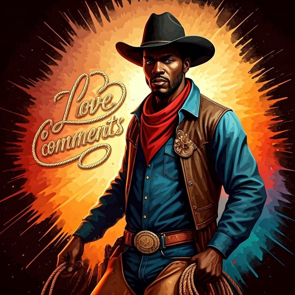 Hyperrealistic Black Cowboy with Lasso Graffiti Art