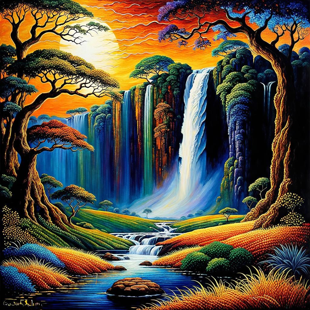 African savanna waterfall landscape