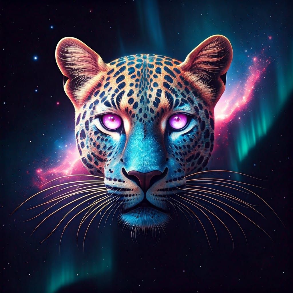 Celestial Panther of Stardust Illuminated by Aurora
