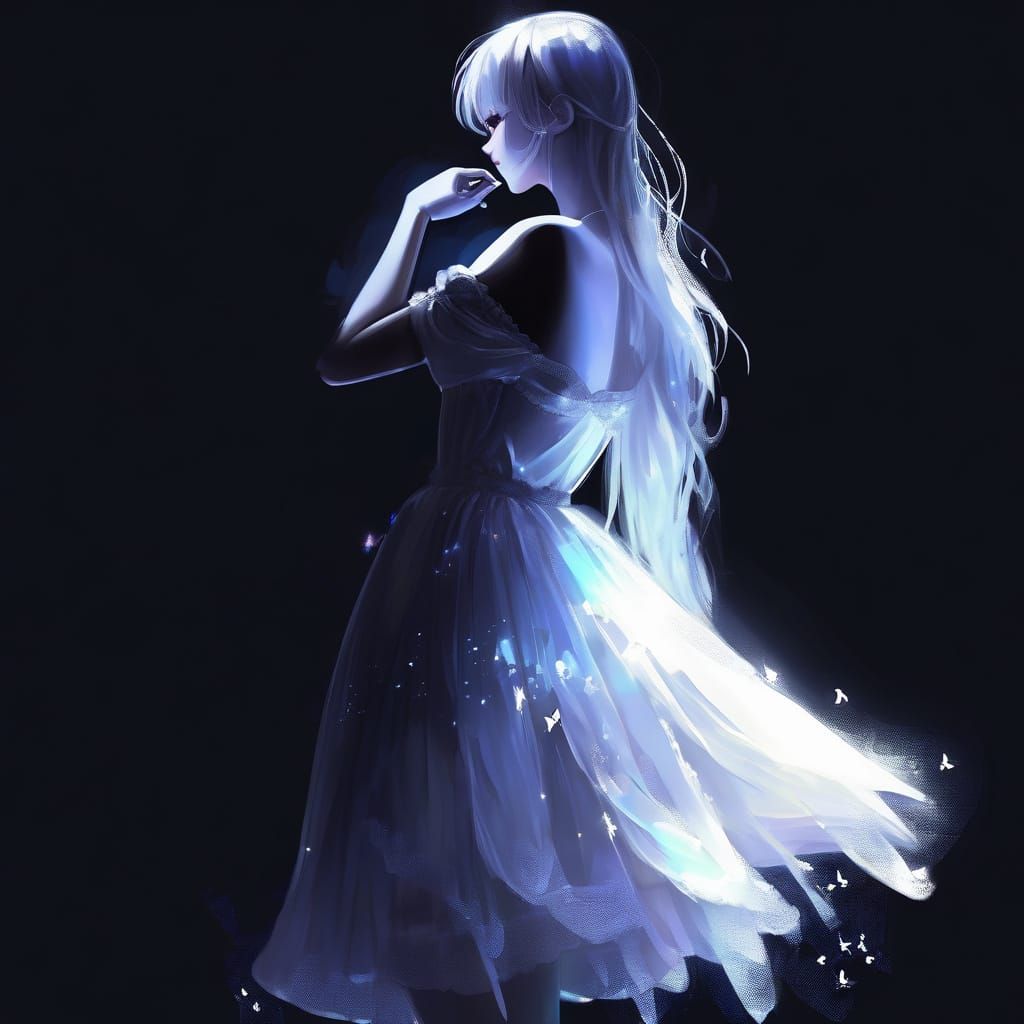 Girl in Elegant Anime Aesthetic with Digital Oil Brushstroke...