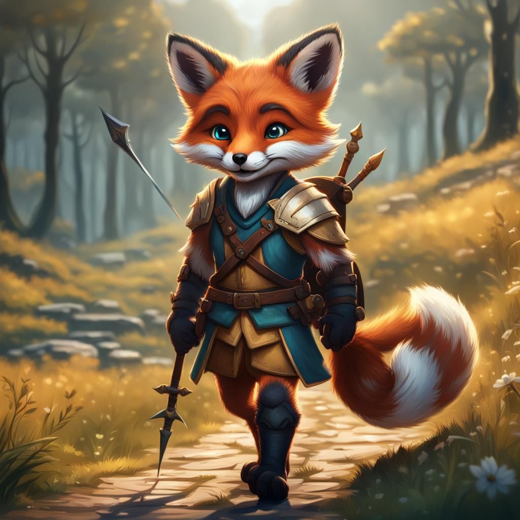 Fox Cub Adventurer in a Fantasy Landscape