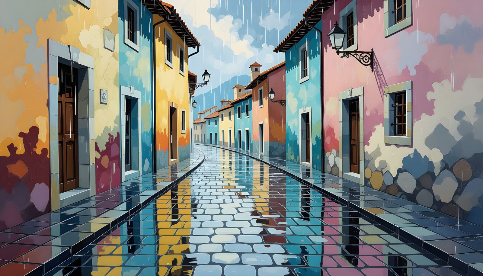 Surreal Summer Rain in Gouache Style