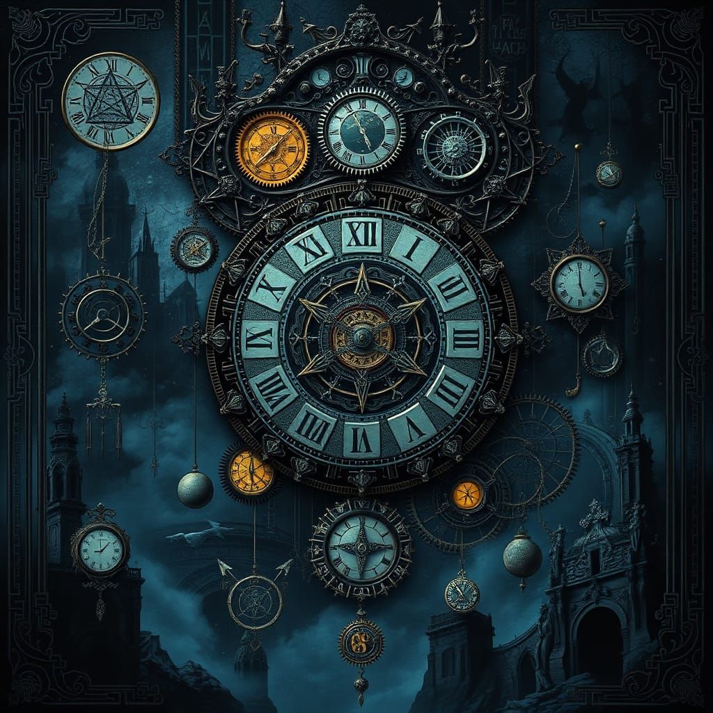 Dark Clockpunk World Collage Inspired by Beksiński