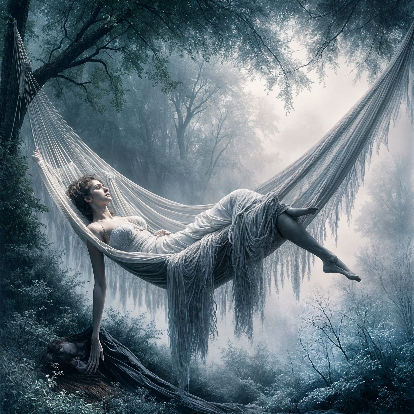 Victorian Women in Hammock, Antique Watercolor Style