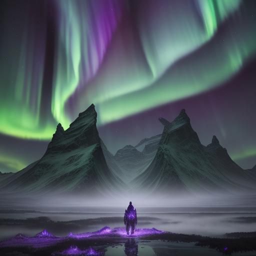 Green and Purple Northern Lights Digital Painting