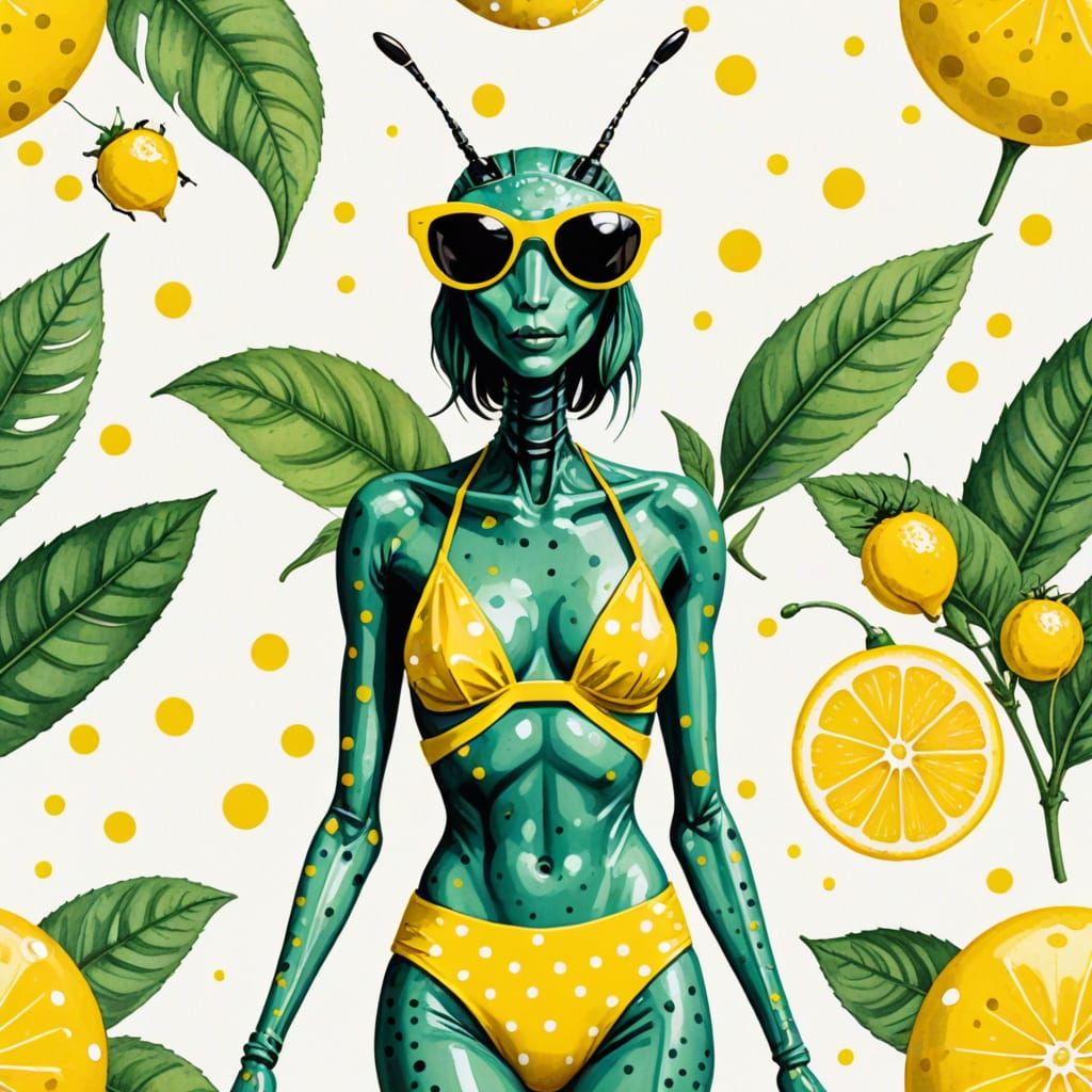 Mantis in Polka Dot Bikini Fashion Illustration