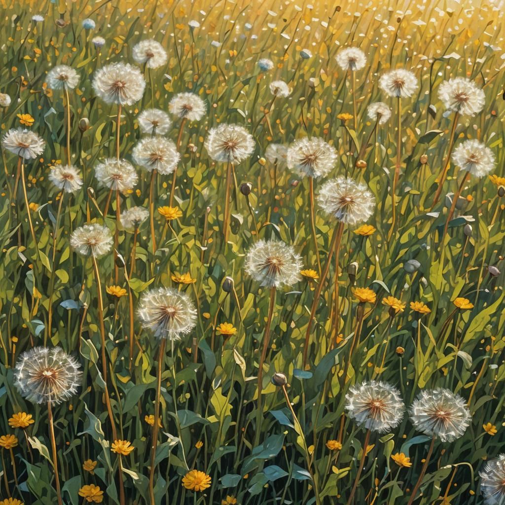 Dandelion Field in Pointillist Impressionism
