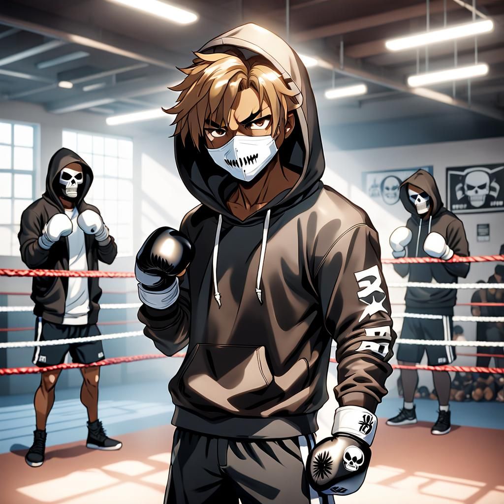 Anime Boxer in Ring with Skull Mask