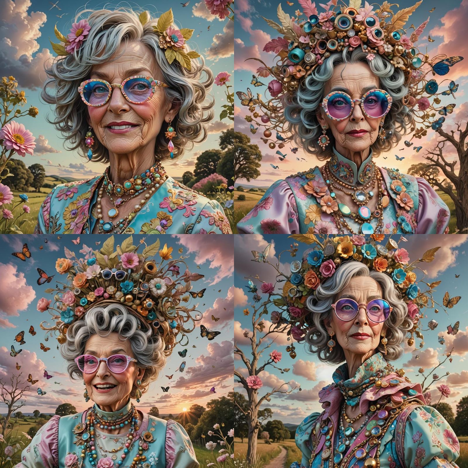 Whimsical Woman with Colorful Glasses, Detailed Baroque Styl...