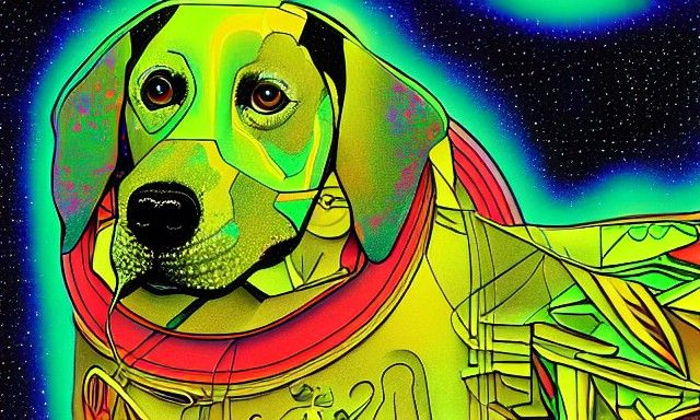Green Dogs Feast: A Cosmic Holographic Illustration