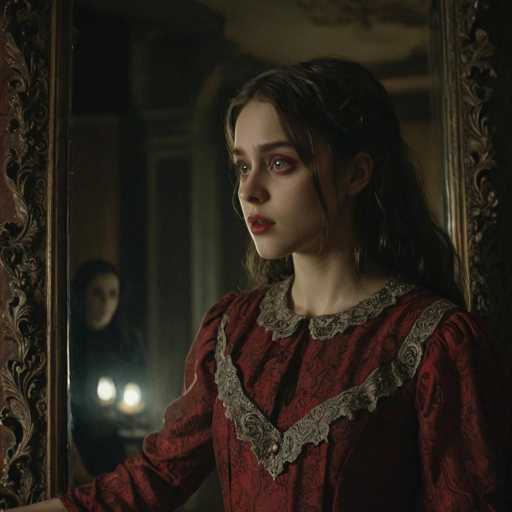 Girl, Ghostly Reflection, Guillermo del Toro Style