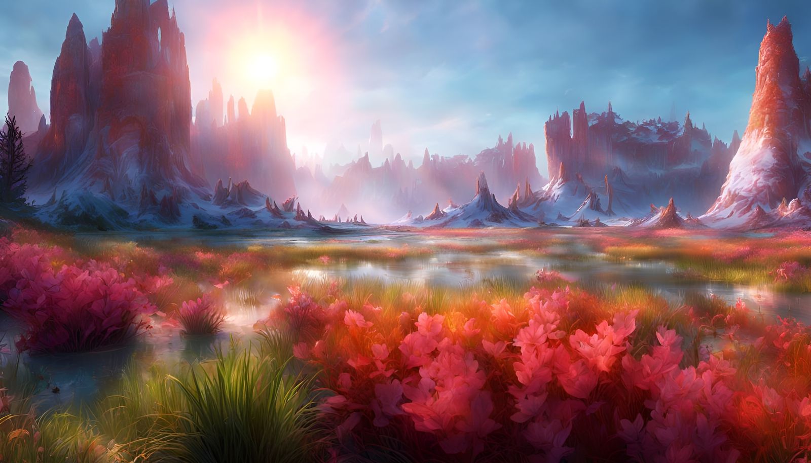 Mystical Sci-Fi Landscape at Sunrise