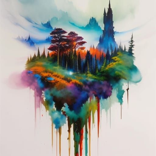 Colorful Earth Landscape in Fluid Gouache Style