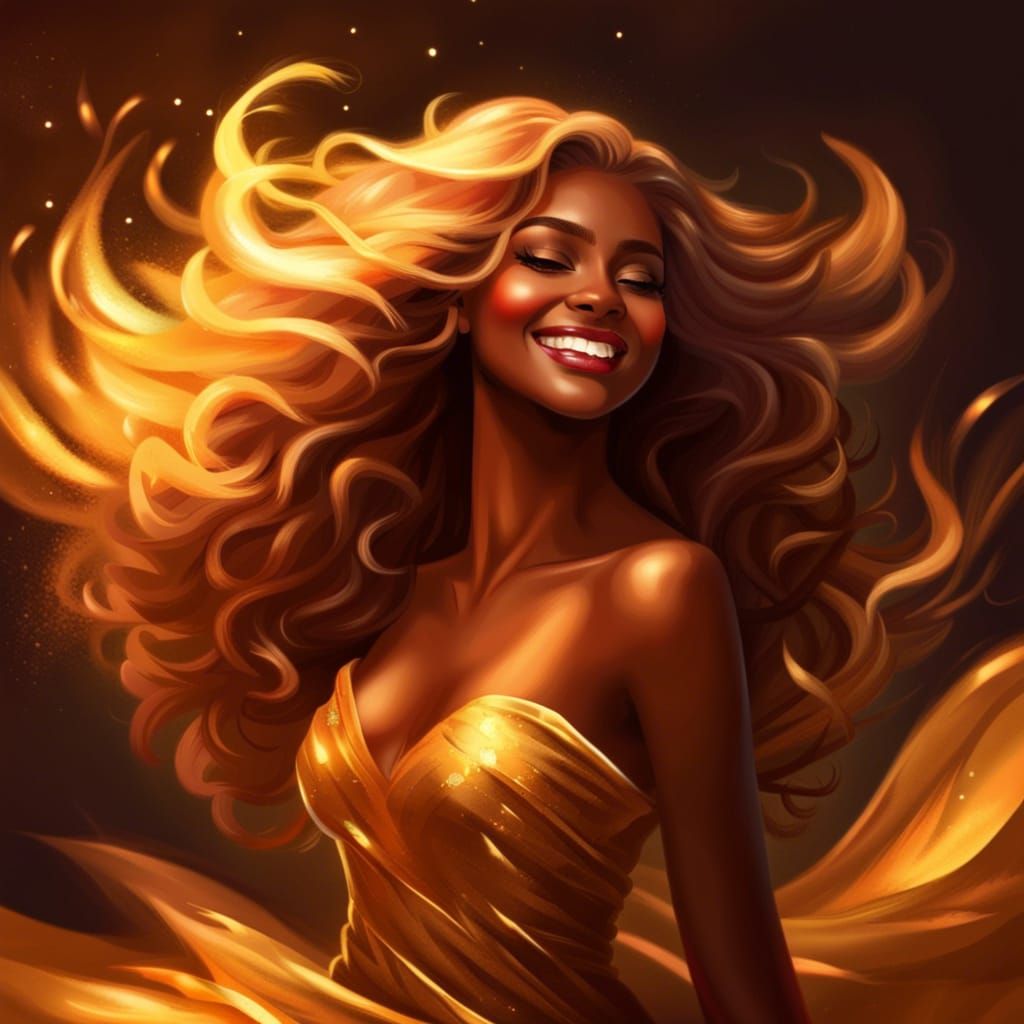 Siren Girl with Golden Hair and Flowing Dress