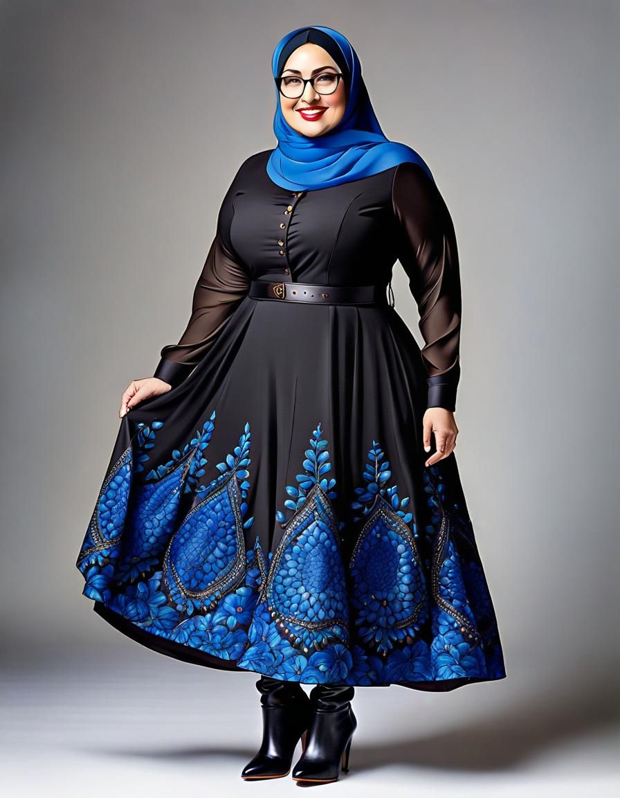 Attractive Plus-Size Woman in Hijab, Pop Art Style
