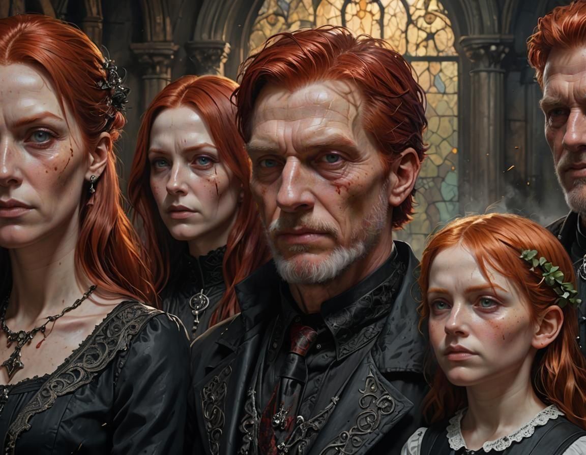 Hyperrealistic Gothic Family Portrait in Splash Art Style