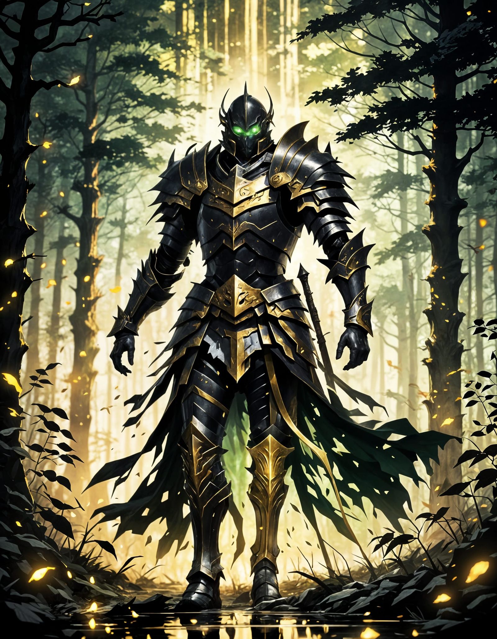 Undead Warrior in Black Armor, Anime Style