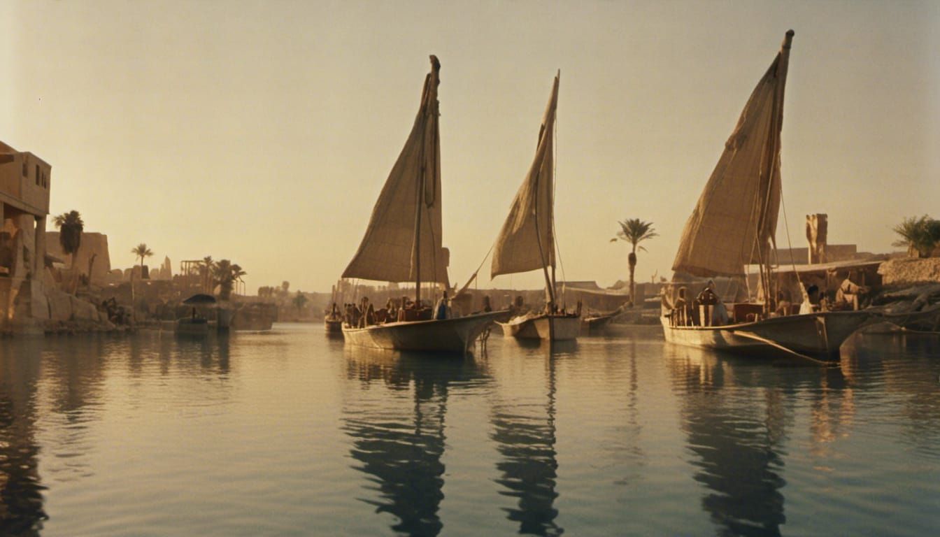 The docks on the nile at thebes in ancient egypt