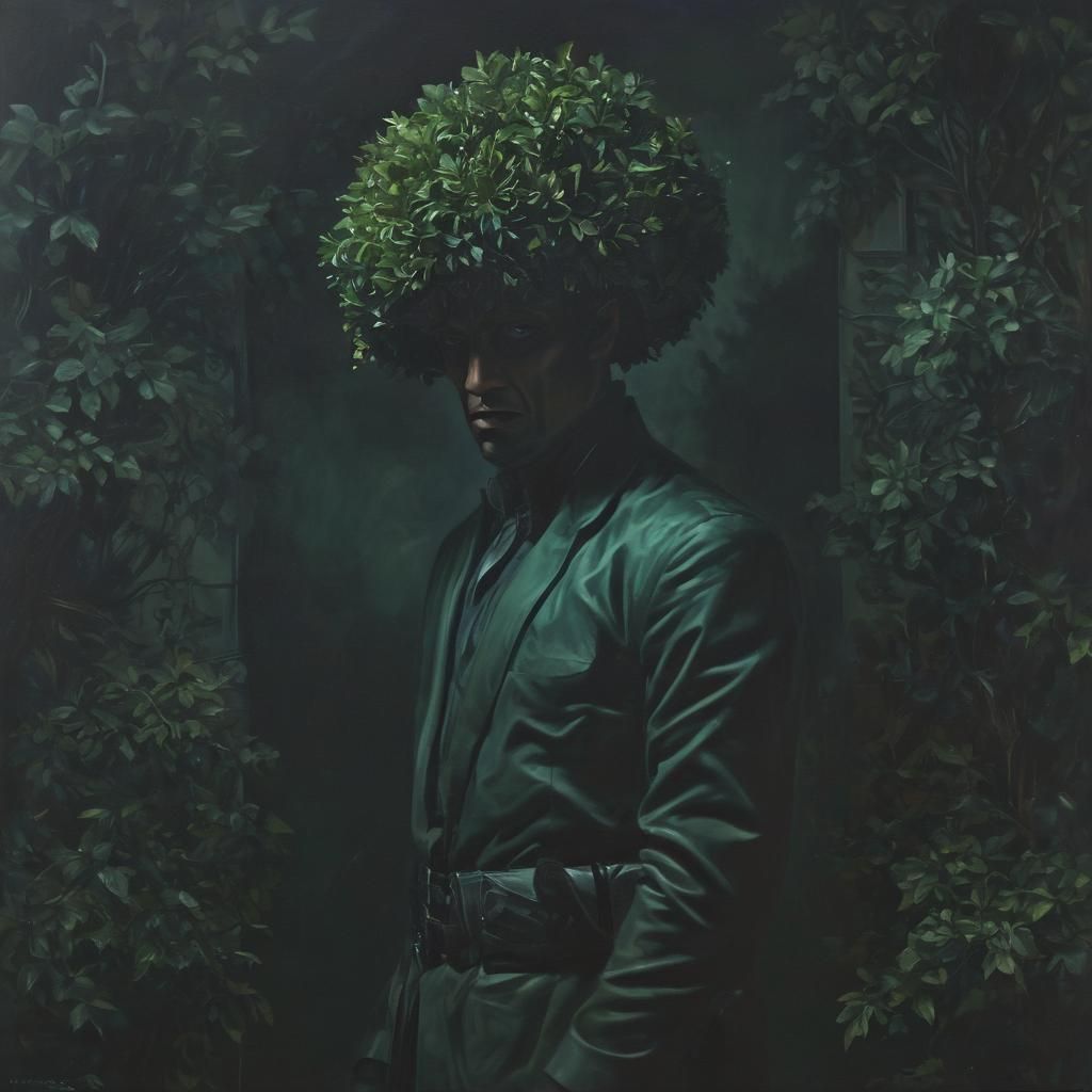 Topiary Man in Cyberpunk Dark Academia Style