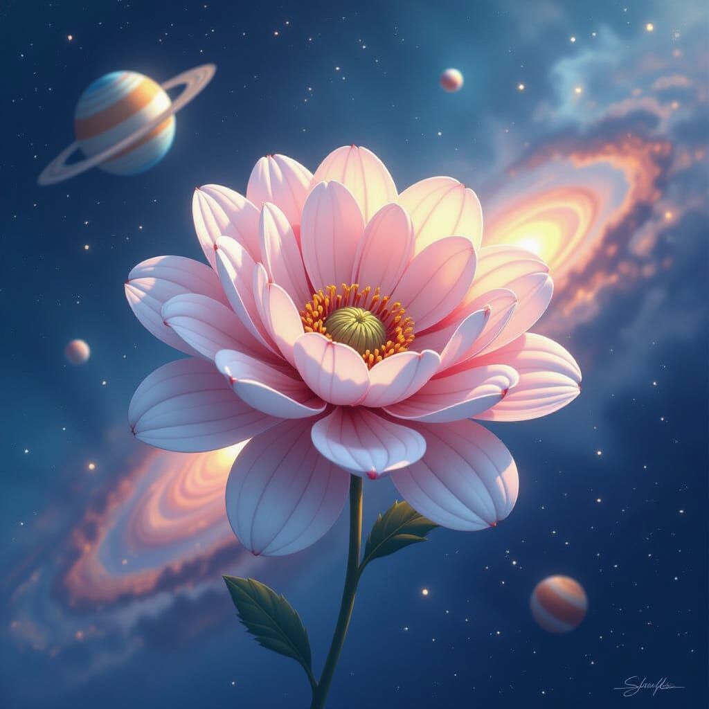 Delicate Flower Floats in Space: Digital Painting